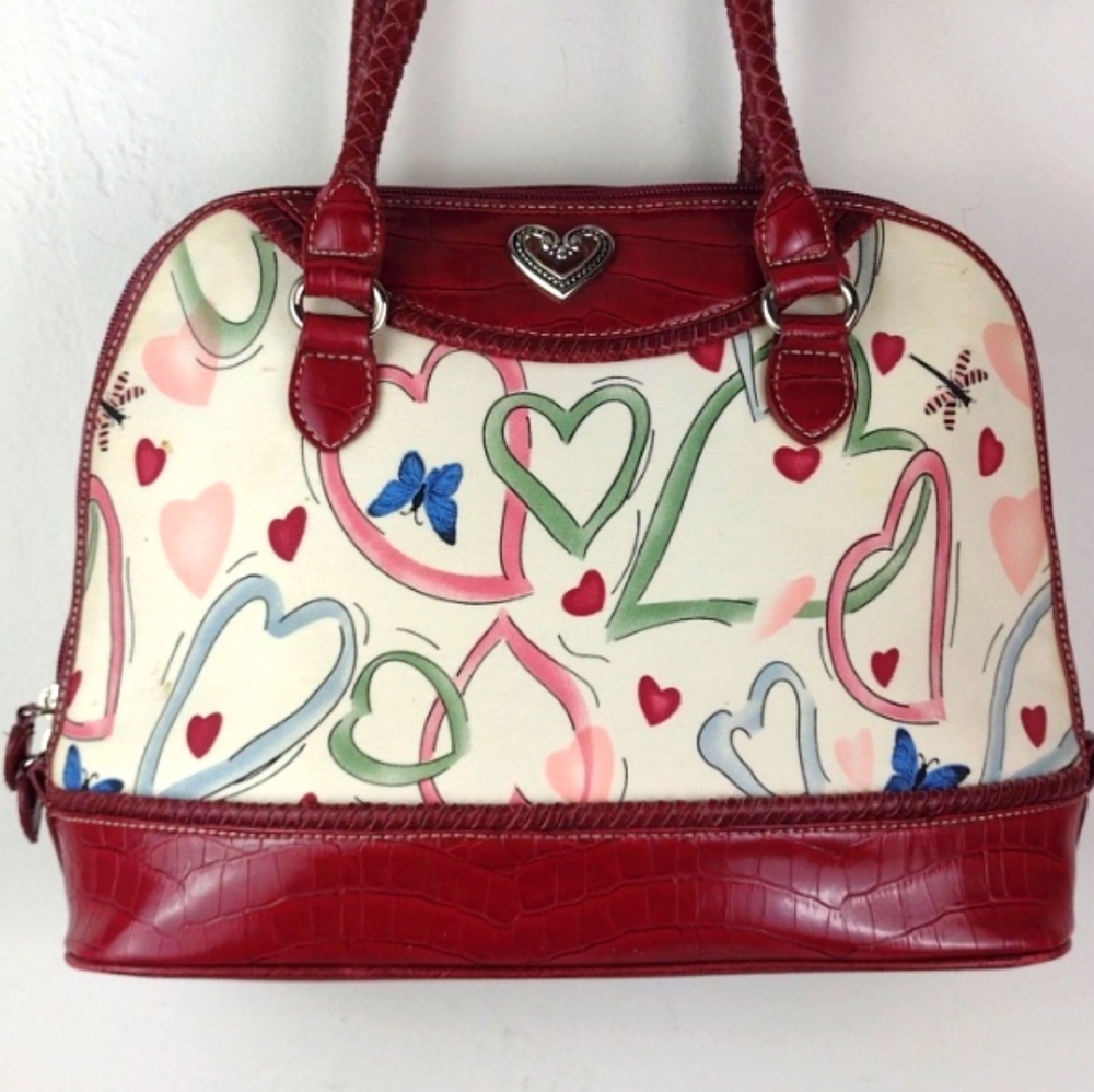 Brighton-esque Whimsical Heart Butterfly Croc-Embossed Leather Trim Purse Bag - Picture 15 of 16